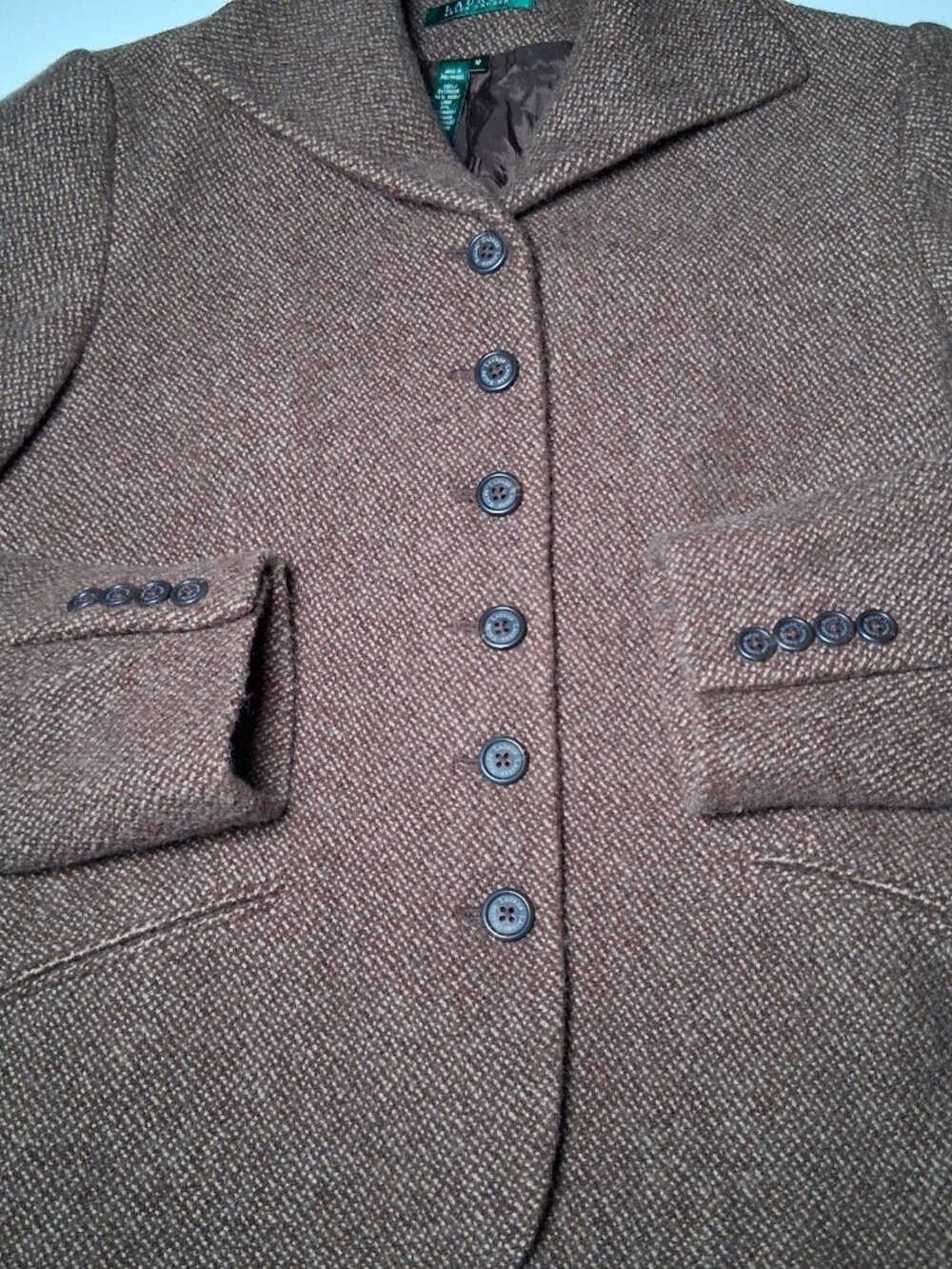 Lauren Ralph Lauren Tweed Blazer Jacket Women 10 Brown Wool Blend Short Classic - Picture 8 of 15